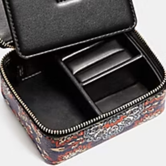 Coach Forest Flower Print Travel Jewelry Case Coated Canvas Zip Around Blue NWT - Picture 7 of 13